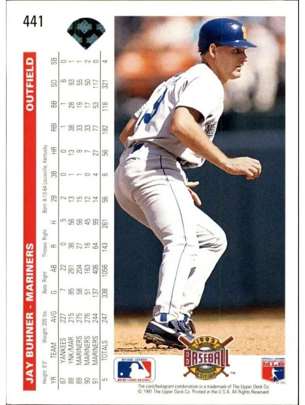 Jay Buhner 1992 Upper Deck MLB #441 Baseball Card Seattle Mariners